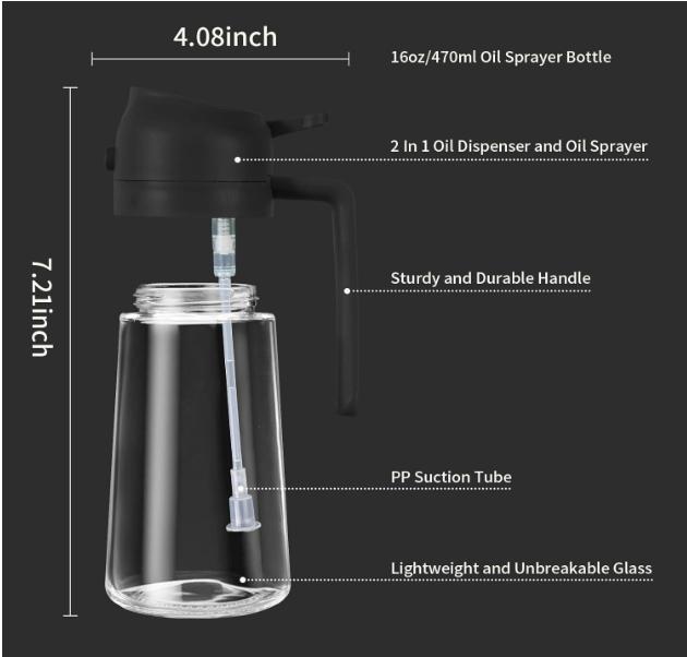2-in-1 Oil Sprayer & Dispenser Bottle 500ml